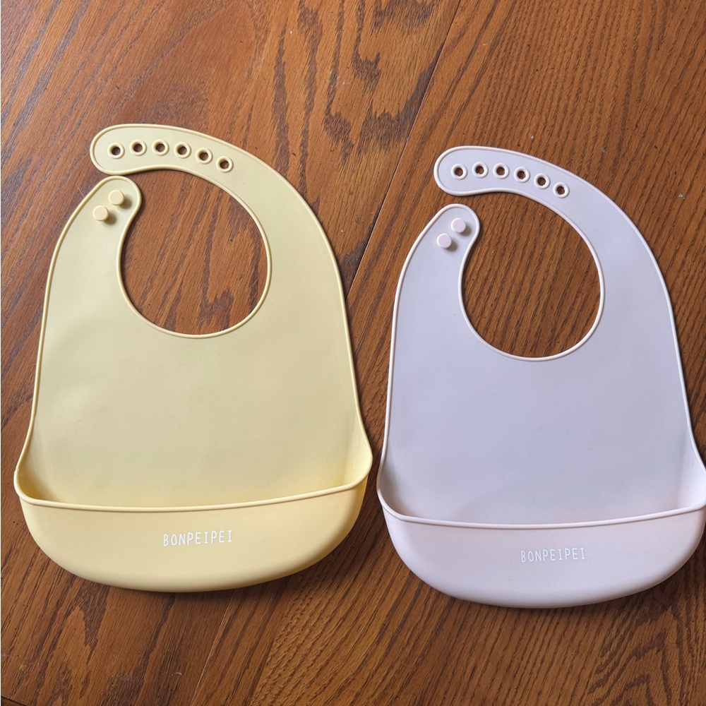 Silicone Baby Bib Set - Yellow & Pink